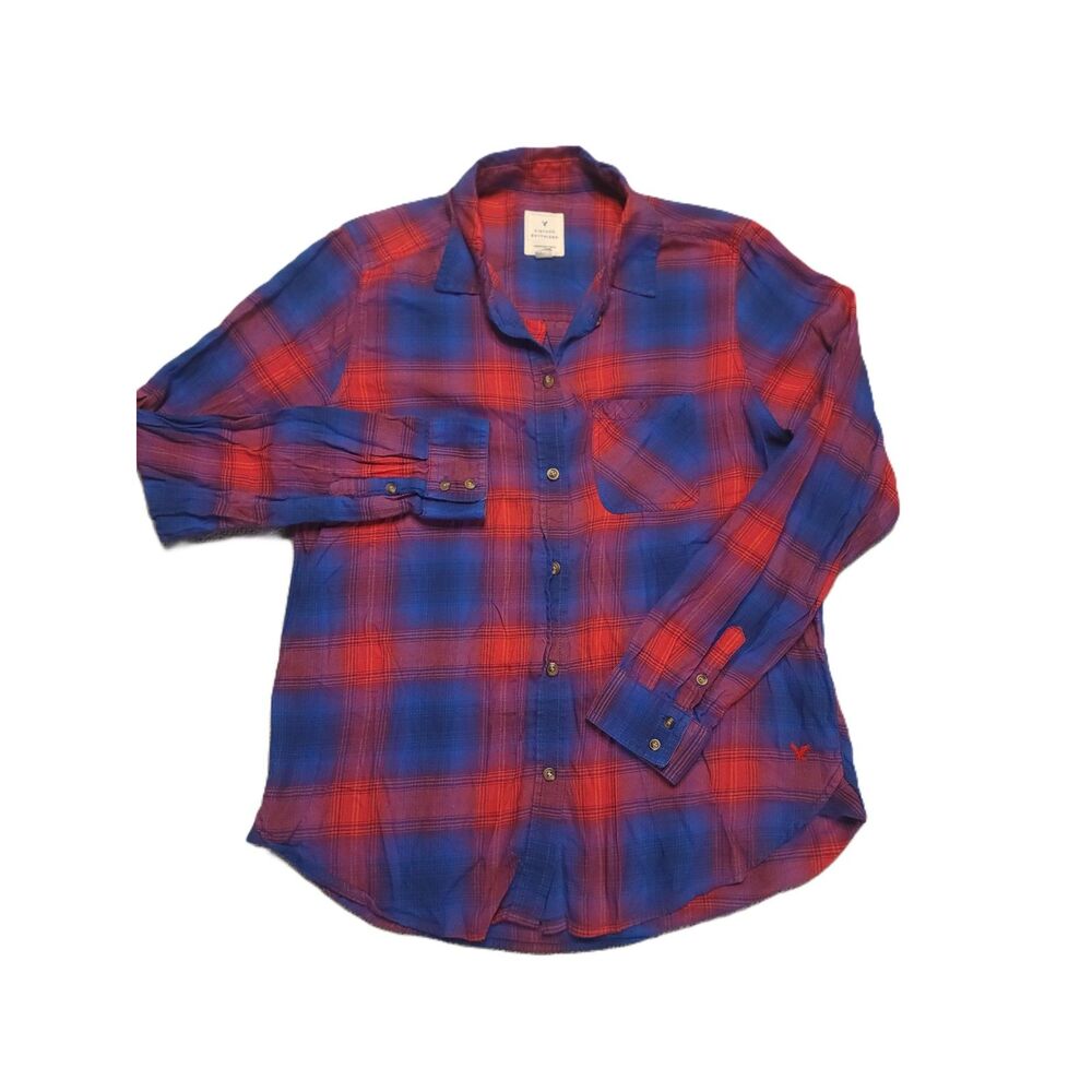 American Eagle Vintage Boyfriend Shirt Womens M Button Up Long Sleeve Flannel